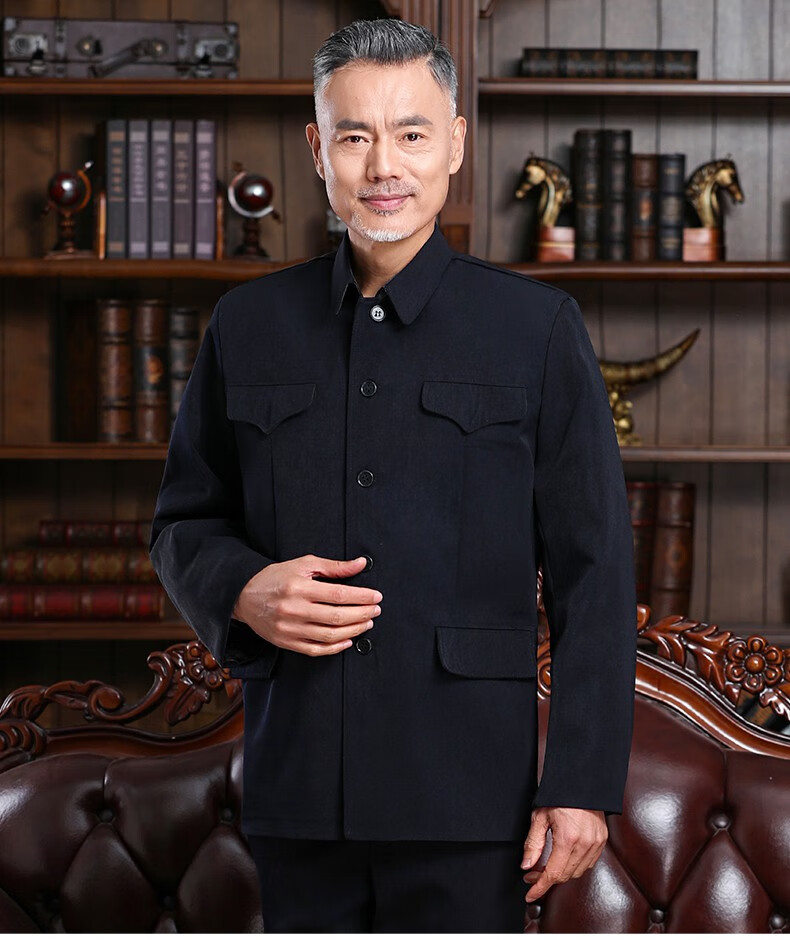 中山服装男 高档中山装套装老年人衣服老式中山服老人外套爷爷装父亲