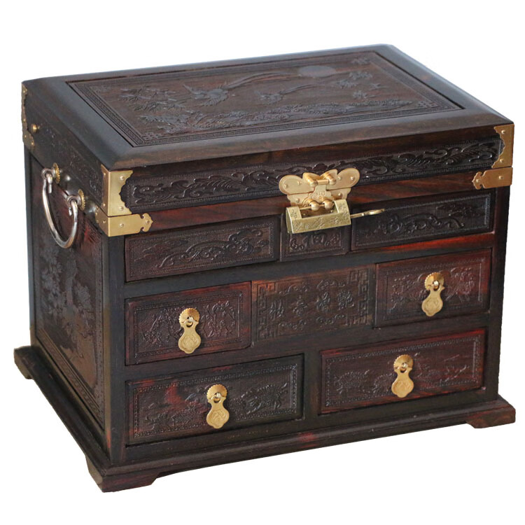 ins抖音同款红木首饰盒红酸枝锦上添花实木质珠宝箱梳妆盒仿古带镜锁