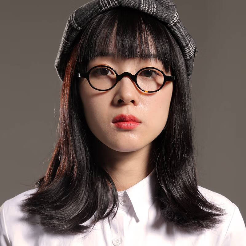 里予复古日系超小圆框板材手工近视镜架女文青眼镜男平光适合小脸