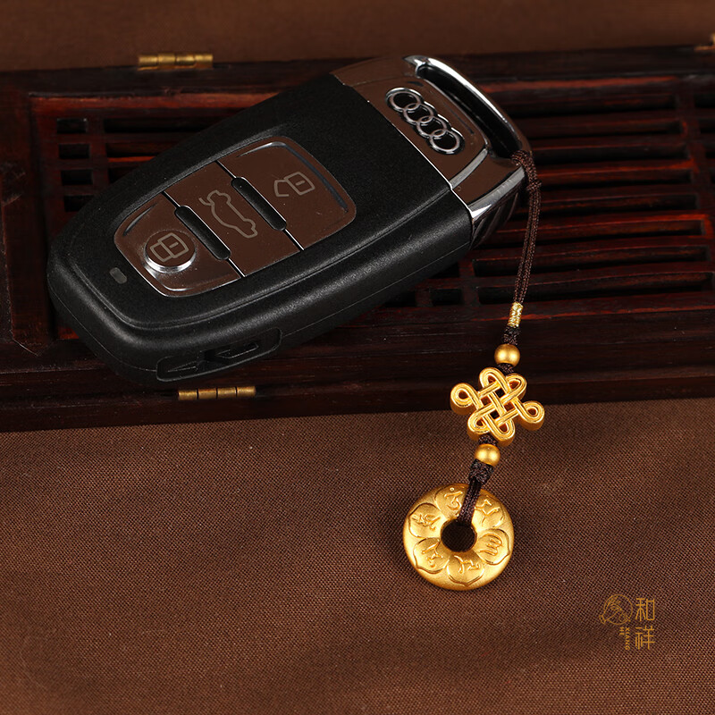 庄梦蝶 999足金貔貅汽车钥匙扣链红绳挂件黄金转运珠男坠挂绳礼品 999