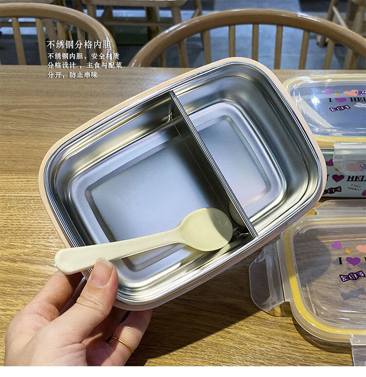 小学生饭盒学生用儿童烫带盖304不锈钢分格便当盒密封保温餐盒促销553