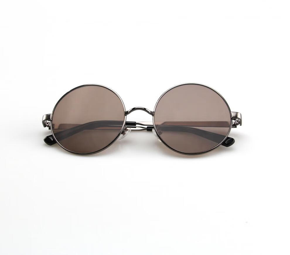 东海天然水晶石头眼镜男复古无框圆形太子镜清凉墨镜护目太阳镜 圆形