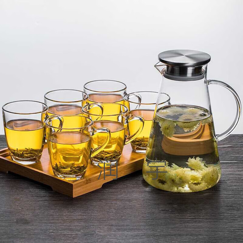 进口玻璃杯耐热水杯玻璃茶杯带把泡茶杯子套装家用办公凉水壶茶壶天使