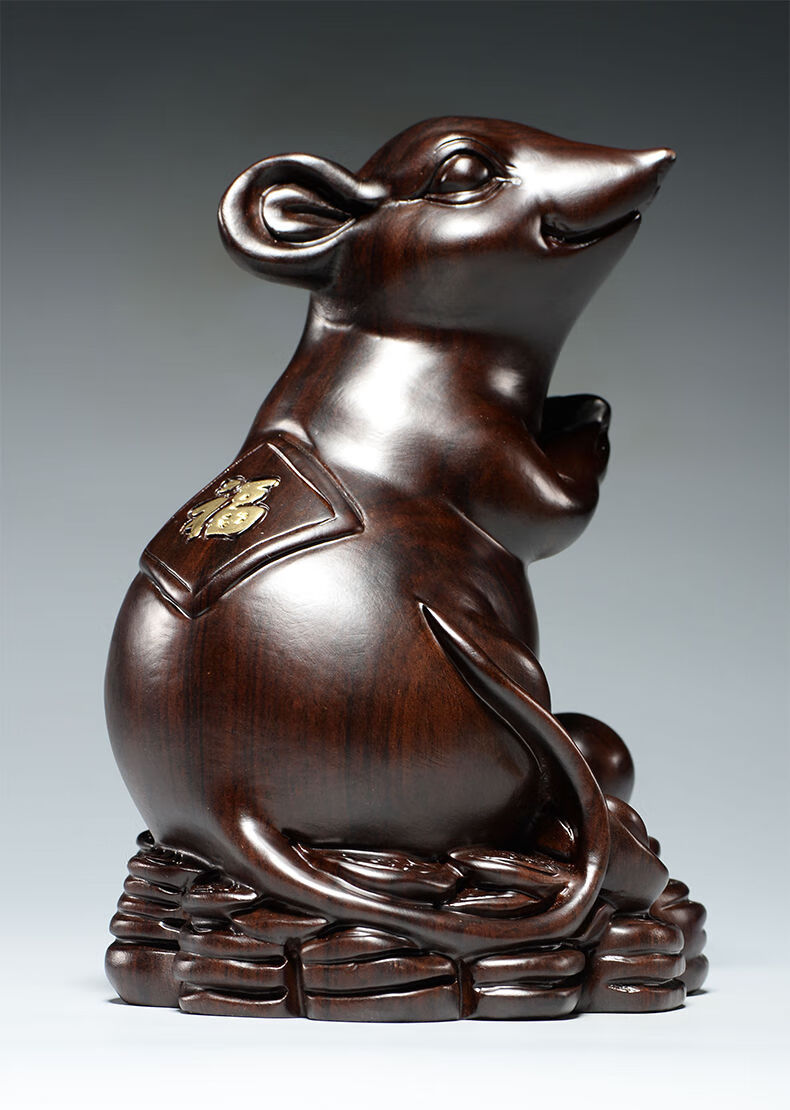 木雕老鼠摆件十二生肖风水木质鼠家居装饰花梨工艺品送礼花梨更大尺寸