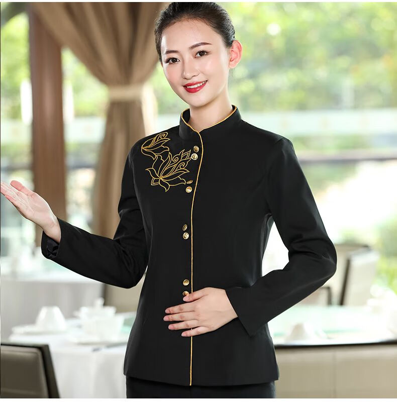 威普驰中式餐厅服务员工作服长餐饮饭店火锅店前厅迎宾特色冬装女 qf