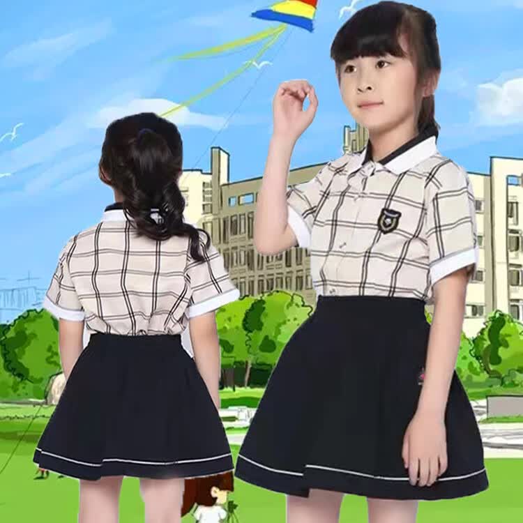 阅诗南宁小学生校服秋季儿童格子短袖套装学校统一校服男童女童服装
