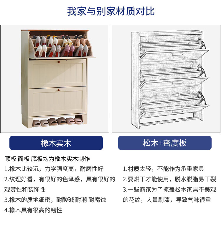鞋柜 入门实木鞋柜17cm简约现代美式地中海玄关门厅翻斗鞋柜家用进门