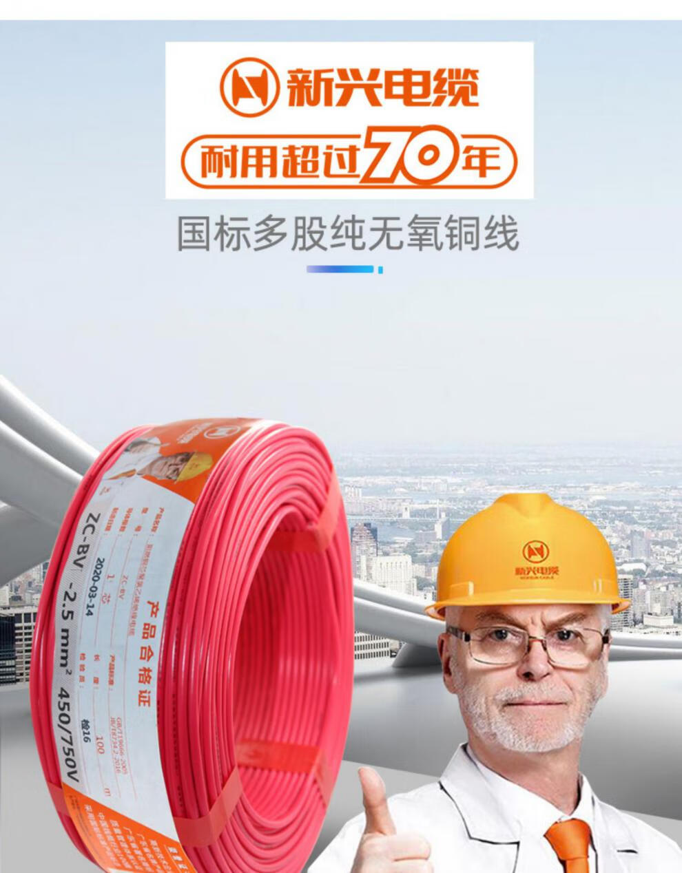 广州新兴电线电缆16bv1.5平方2.5单股铜芯线4单芯铜线10纯铜硬线 新兴