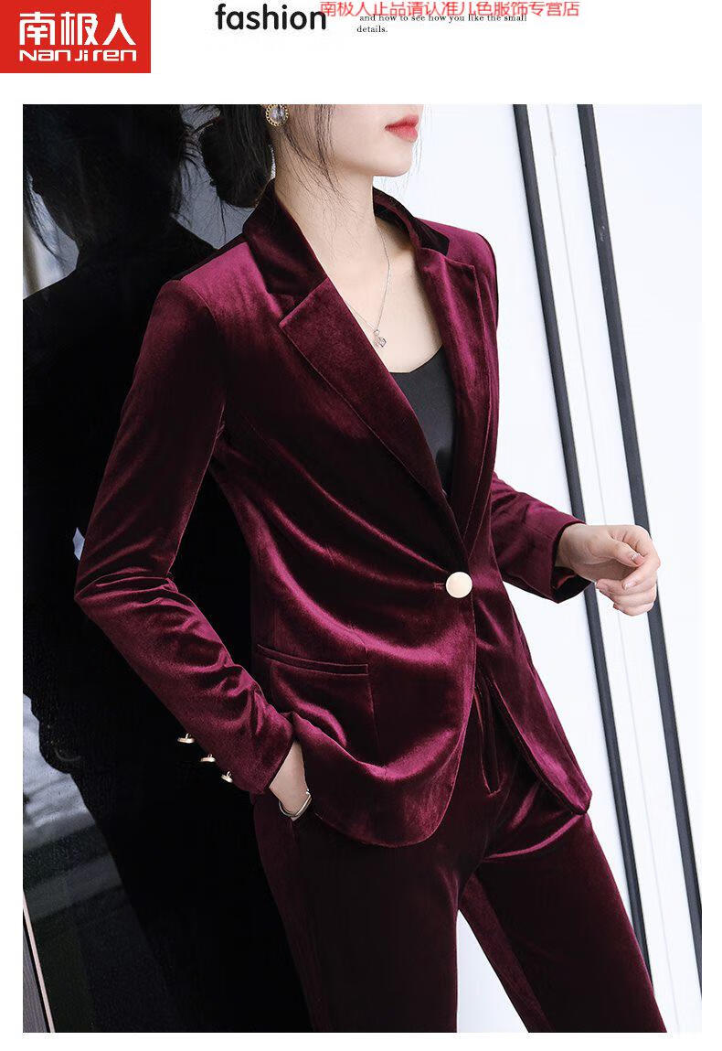 重磅真丝绒西服外套女秋韩版时装气质网红高端金丝绒西装套装上衣 藏