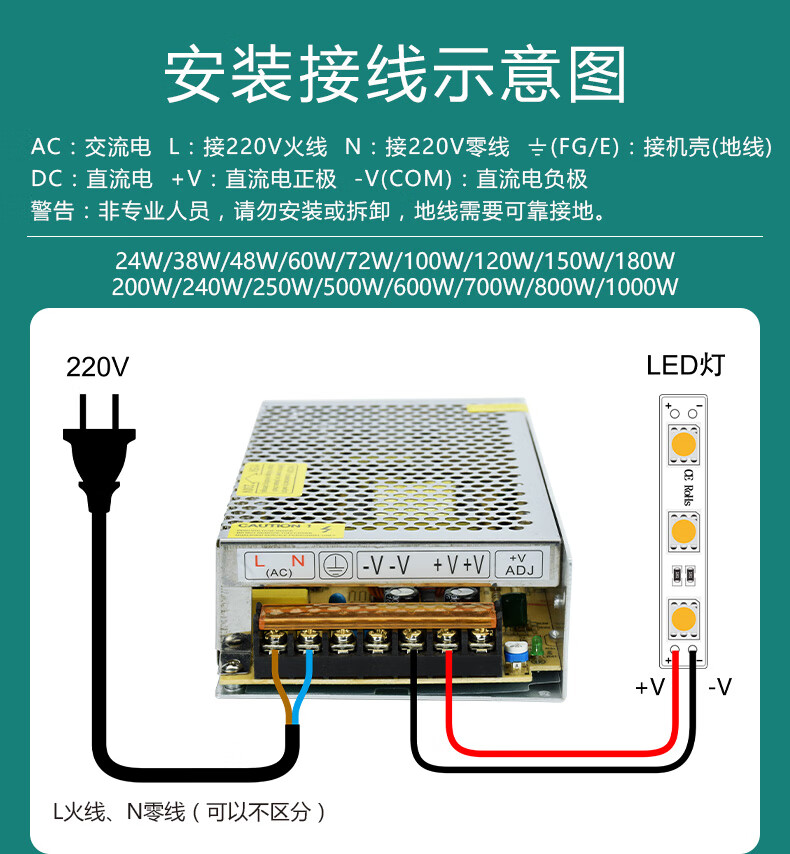 led开关电源12v5a10a20a30a40a灯带条箱100w200w变压器220v转12v12v6a