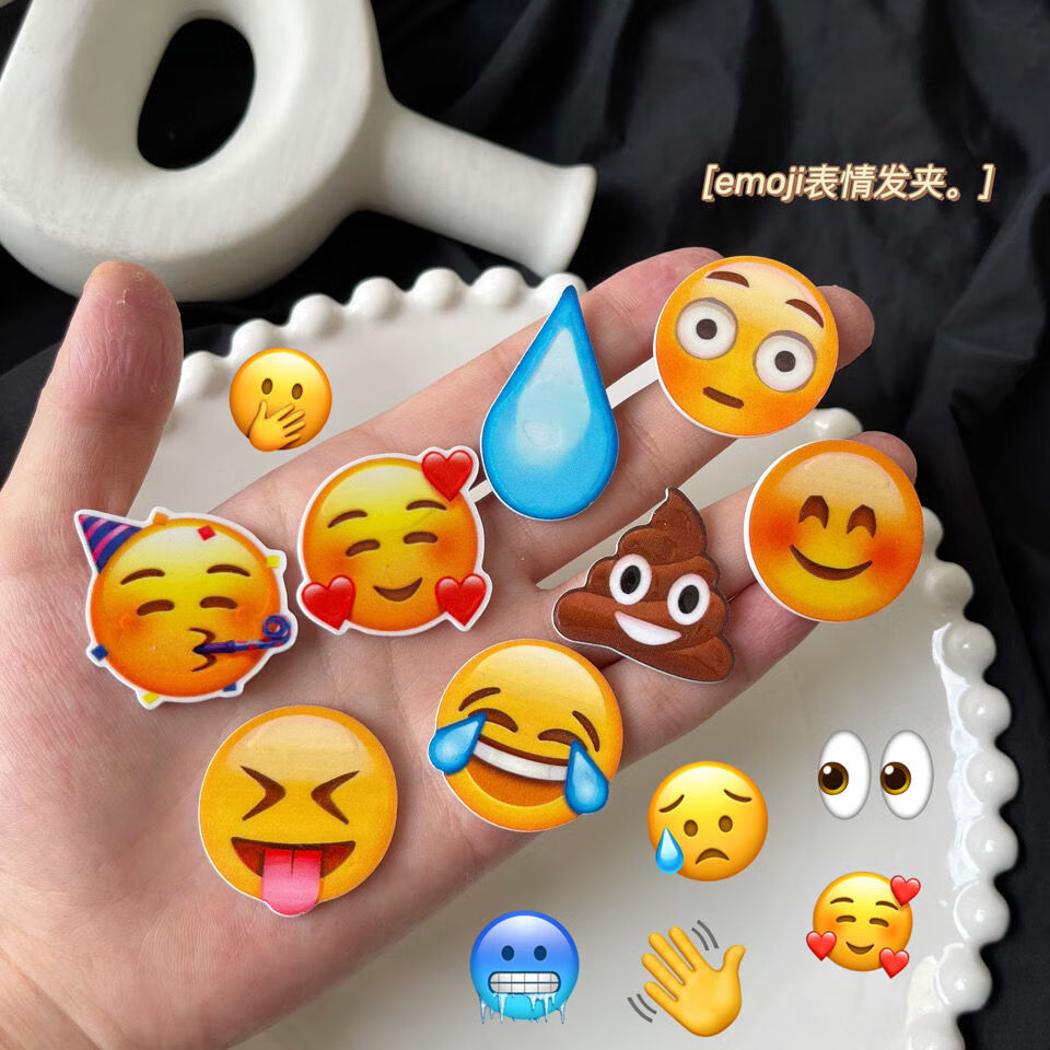 依蓮妃emoji表情包流汗髮夾水滴小紅書同款可愛惡搞無語髮飾劉海夾