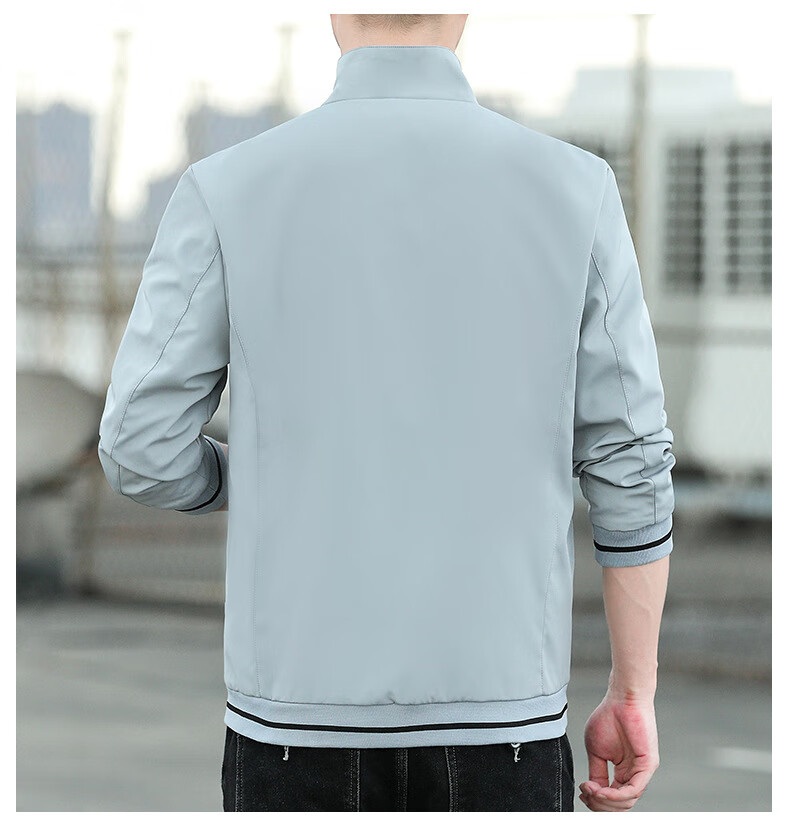 li lang男士立领夹衫秋季休闲商务外套上衣男装工作服同款 立领-灰色