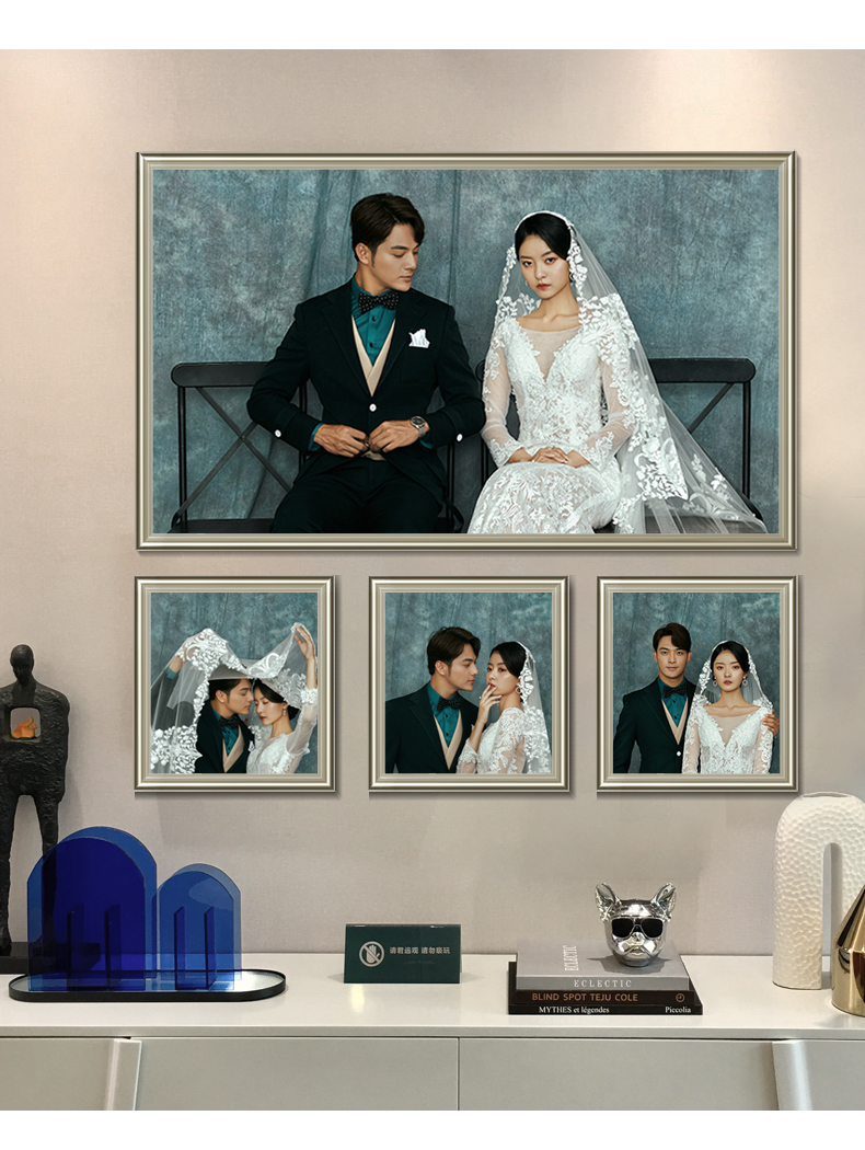 梦黛侠婚纱照相框挂墙放大尺寸洗照片36寸40打印装框客厅 拉丝灰 晶瓷