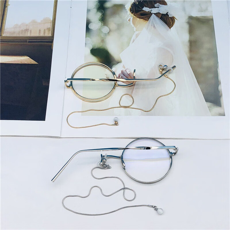 60单片眼镜眼镜带链条cos单边朋克单眼墨镜网红ins酷艾优银框透明