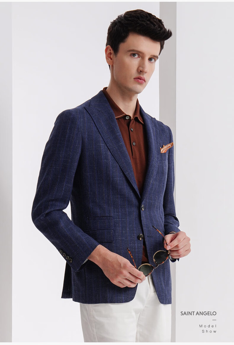 商场同款报喜鸟西装男士商务休闲藏蓝色条纹羊毛单西时尚男两粒扣便西