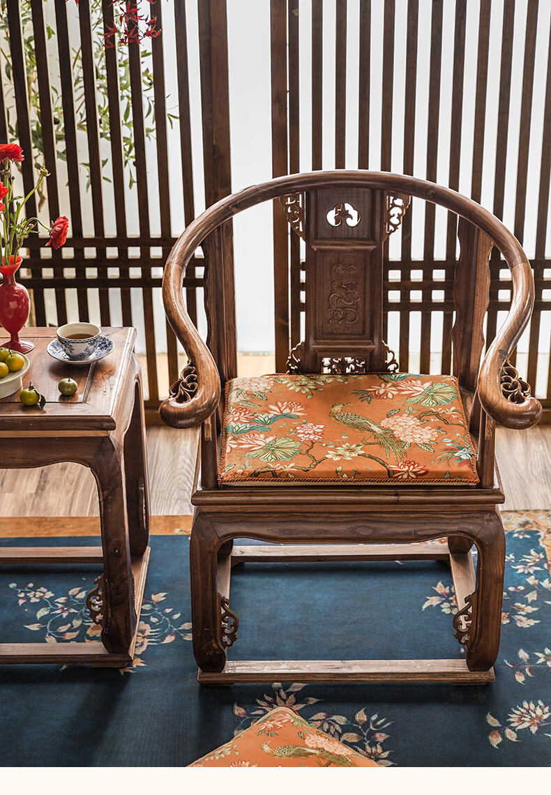 2021新款太师椅坐垫加厚名堂东方山绣球红木圈椅座垫太师椅垫中式红色