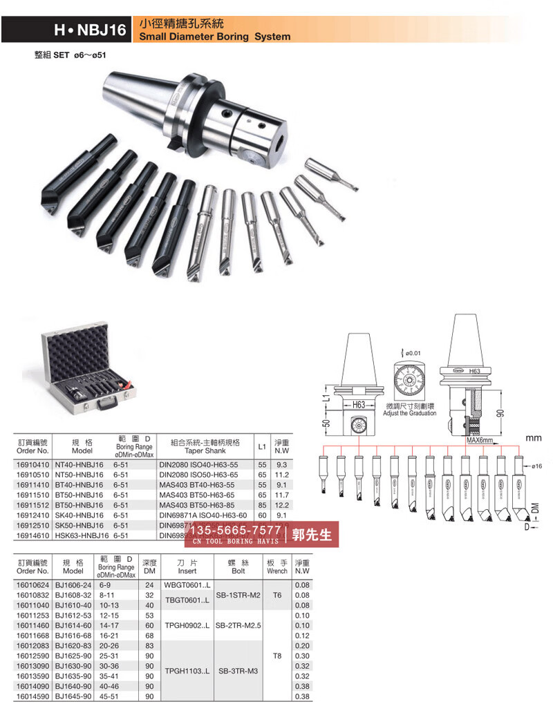 路途 世邦nbj16加工中心bt30 40 50 五軸機hsk63a微調精鏜刀套裝 bt50