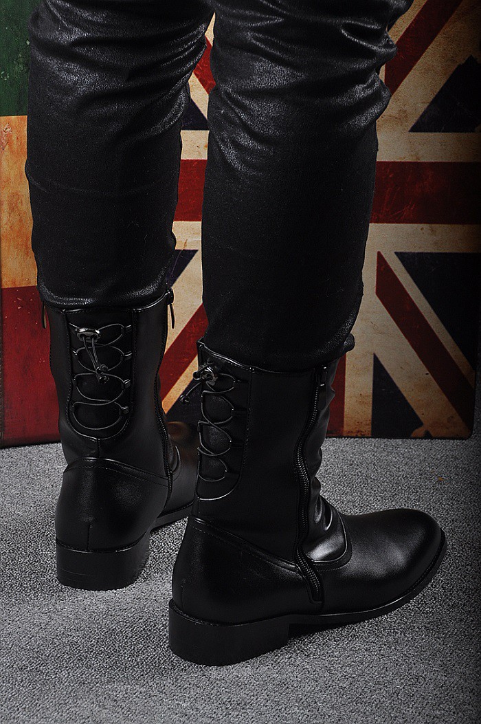 长筒靴男冬靴男款马靴长靴男秋冬季韩版中筒男靴皮鞋高帮男加绒尖头