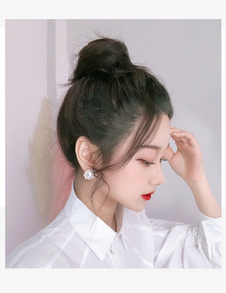 真发丸子头发圈假发包花苞头古装盘发器蓬松自然半丸子头发饰发髻 抓