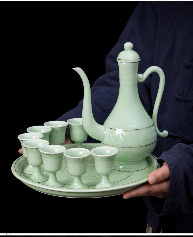 酒壶酒盅酒具套装家用仿古景德镇陶瓷中式小黄酒分酒器高脚白酒杯古龙