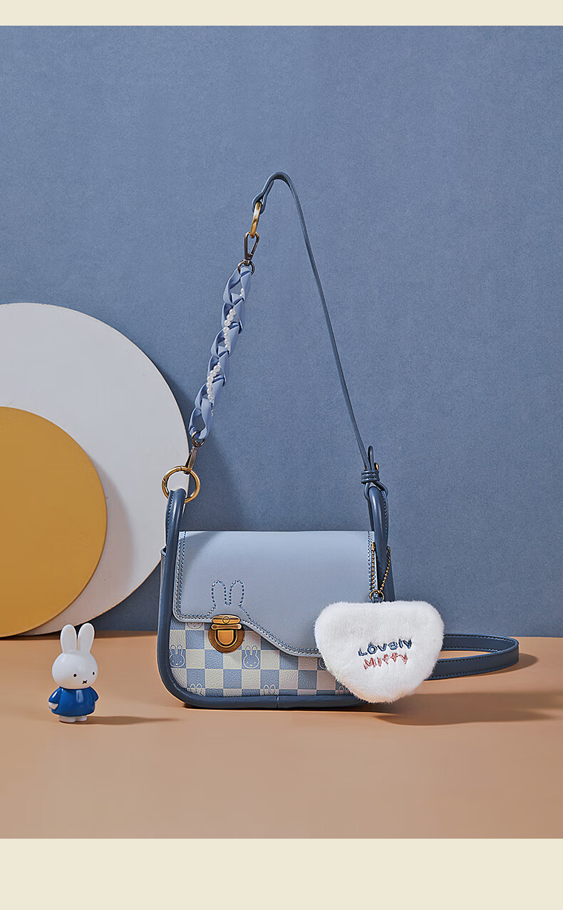 米菲miffy英伦棋盘格小方包单肩包包2021冬季新款小众pu防水复古时尚