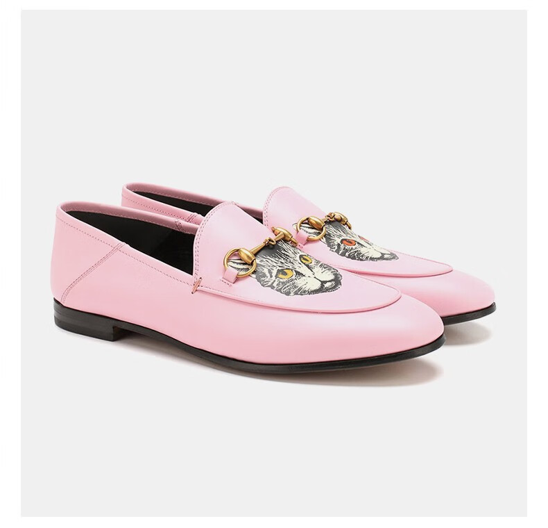 gucci古驰女鞋马衔扣猫头图案可踩跟平580080 gp00 5828 粉色 35