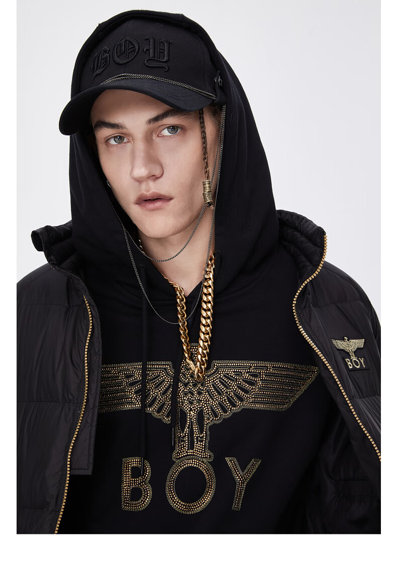 boy london旗舰官网冬季英文logo金色花朵绣短款羽绒服t01602 黑色 l