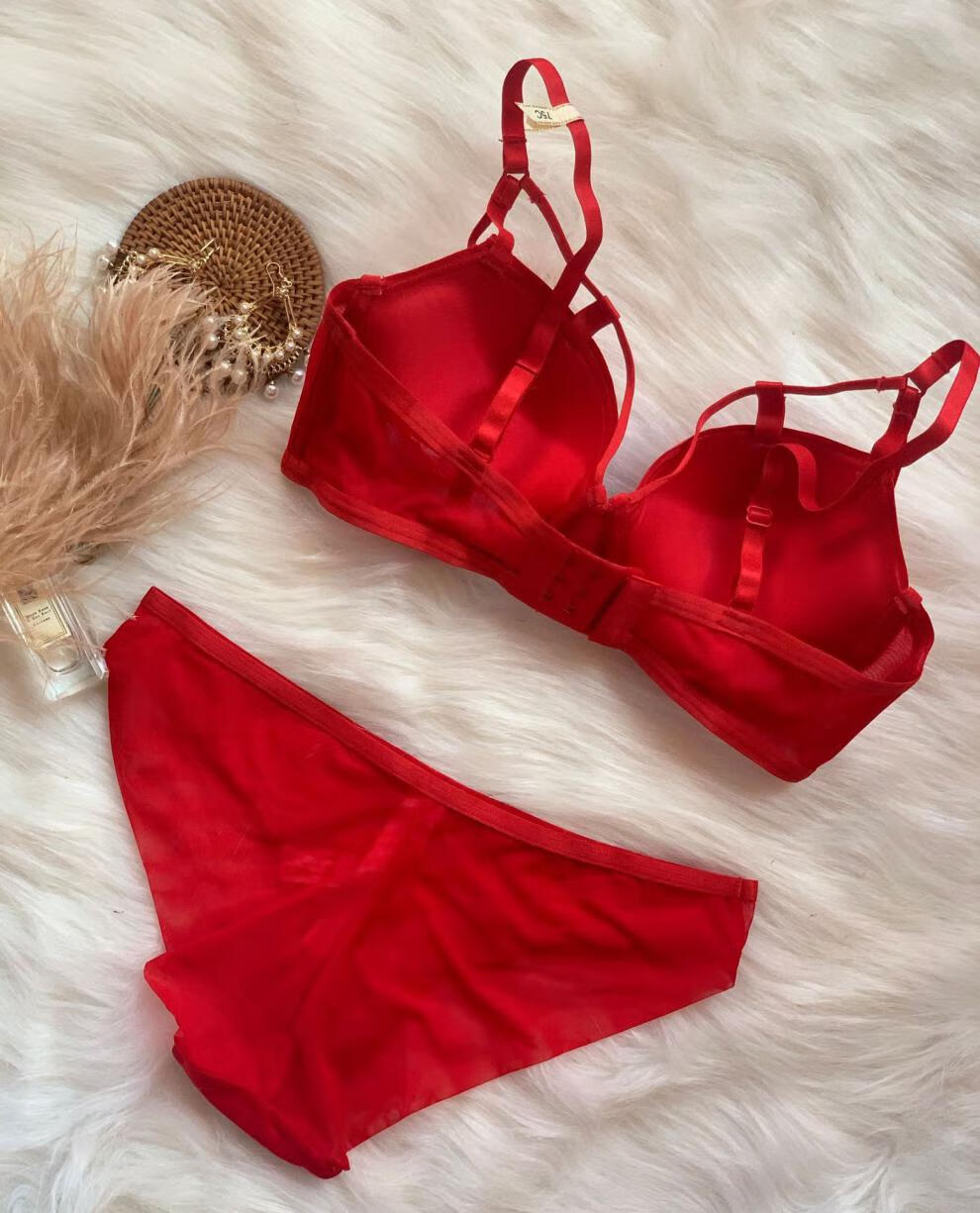 麦欧驰性感绑带诱惑聚拢调整型大码加厚内衣胸罩女本命年大红色文胸