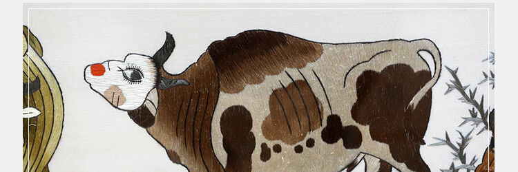 仙袋 动物牛中式古典书房走廊挂画蚕丝绣品客厅五牛图时尚苏绣成品挂