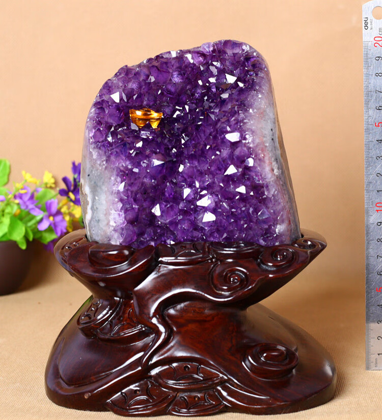 qwc 天然紫晶洞办公室水晶洞小紫水晶摆件奇石原石紫晶簇紫金洞送礼