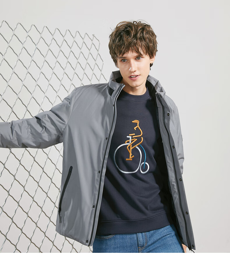 beanpole滨波冬季鹅绒服男士立领灰鹅绒拉链款羽绒外套轻商务 黑色