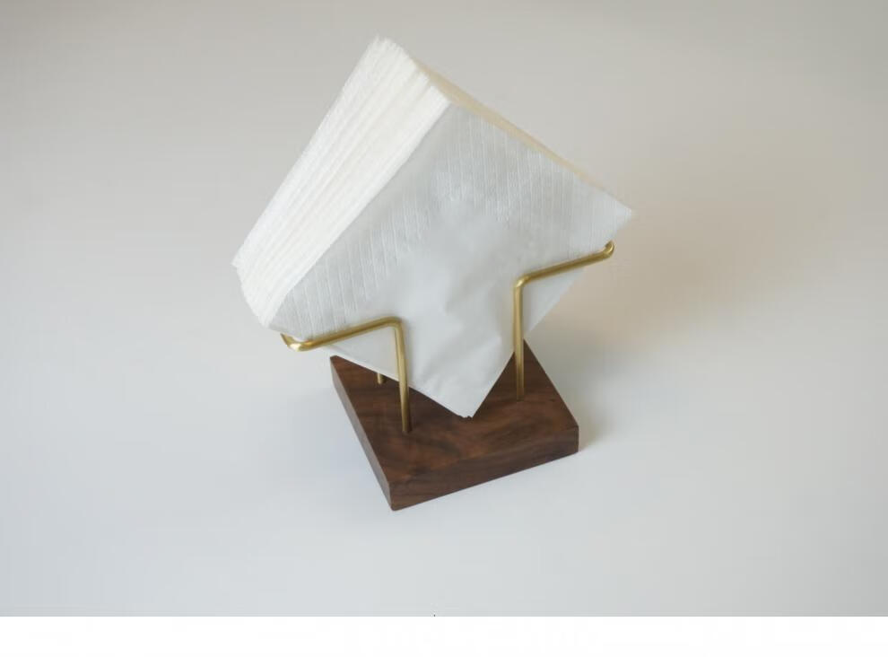 简约黑胡桃实木餐巾纸架酒店民宿咖啡馆立式纸巾方巾座黄铜架子黑