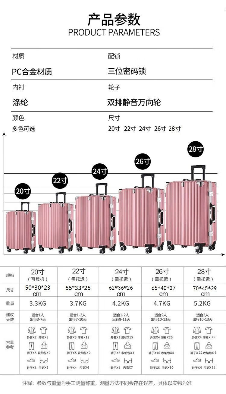 万向轮旅行箱20吋登机密码箱26吋大容量酒红色usb充电口款22寸出差