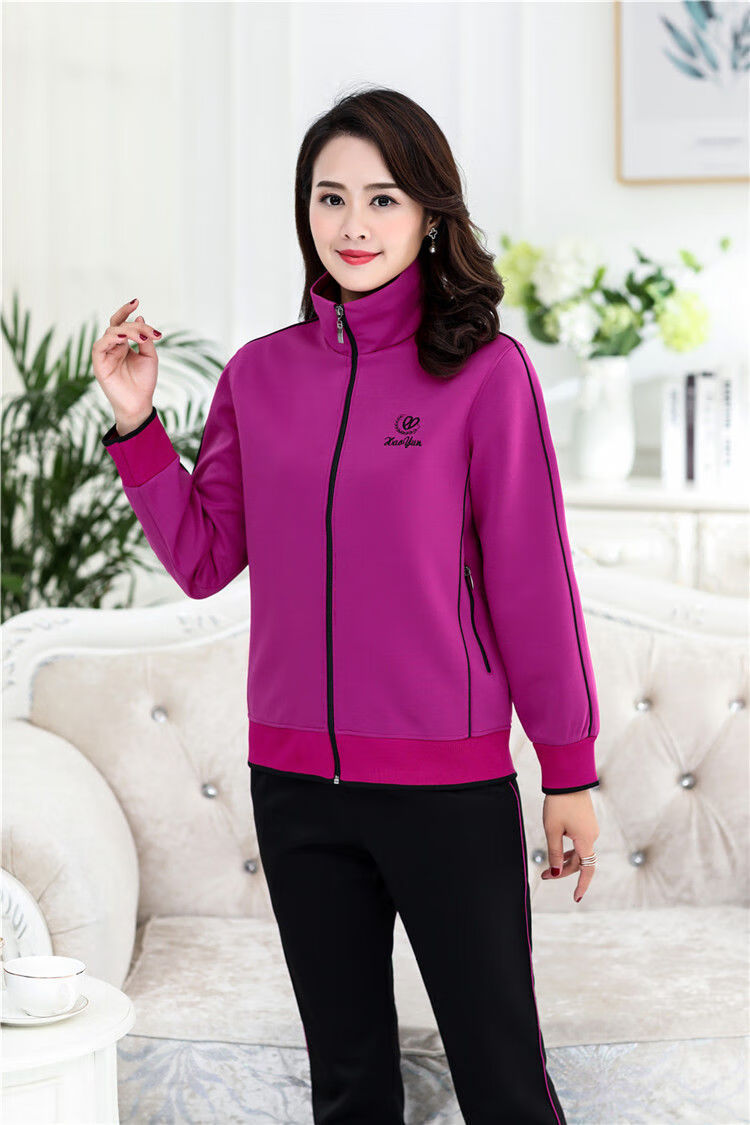 秋冬新款妈妈运动套装春秋中老年运动服套装女加肥加大码妈妈两件套