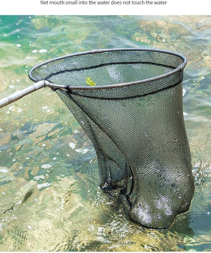 抄网套装伸缩杆鱼网捞鱼网兜钓鱼捞网渔具用品硬手柄杆i50黑色纳米