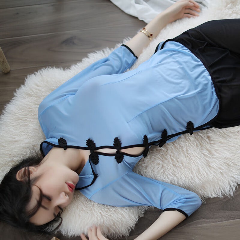 情趣内衣jk套装sm丁字裤民国风女透明肚兜免脱长款复古旗袍制服性感大