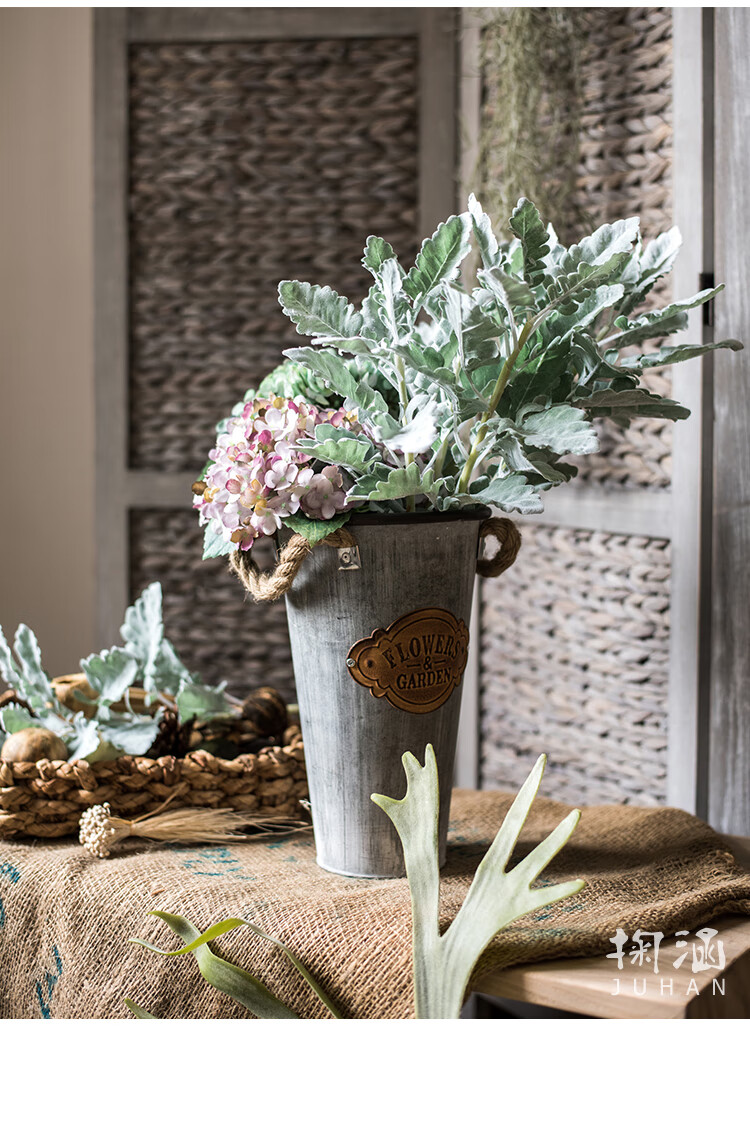 掬涵银叶菊仿真植物花艺配叶绿植插花装饰桌面摆件北欧美式霜叶一支高