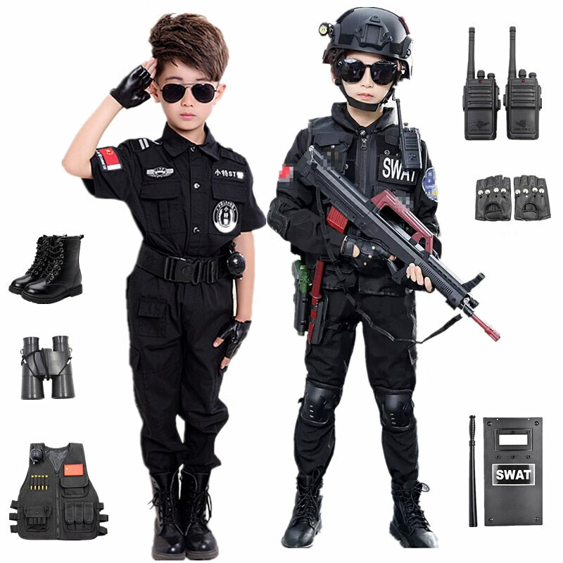 套装可穿靴子角色靴扮演小特警小警察军靴演出服特种兵装备儿童节礼