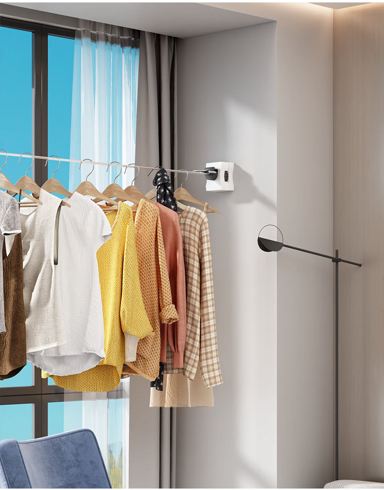 日本进口品质 日式晾衣绳阳台隐形伸缩家用免打孔室内壁挂隐藏收缩杆