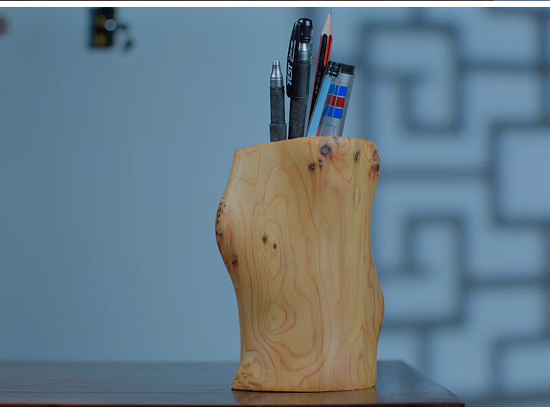 崖柏根雕笔筒正宗太行崖柏笔筒中式桌面摆件红木工艺礼品木艺根雕文房