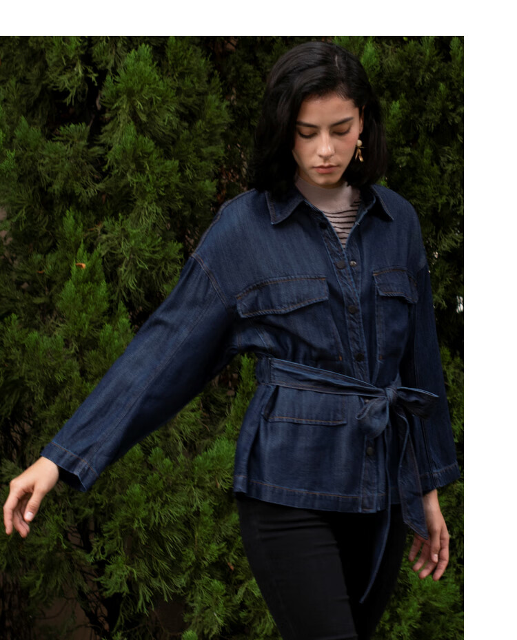 犁人坊牛仔外套女春秋新款工装流行韩版百搭系带洗水短款风衣32墨蓝s