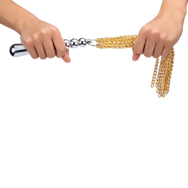 性用品pu性玩具情趣另类鞭子挑逗道具 金色铁链款一支 抽打调教工具肛