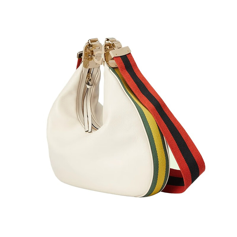 gucci古驰女包22秋冬新品attache月牙包皮革单肩包大号织带斜挎包