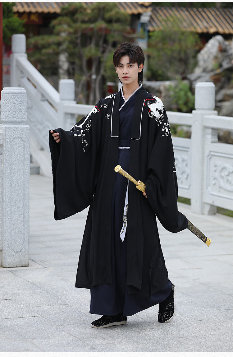 汉服原创大码古装传统汉服男龙纹刺绣中国风武侠演出服日常班服团服春