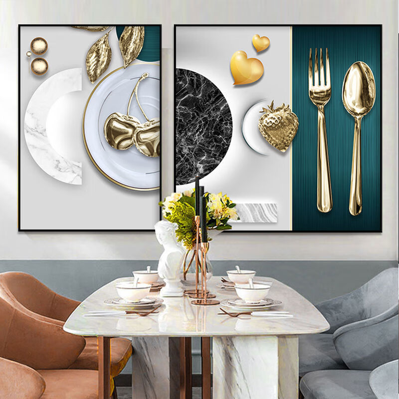 装饰字画餐厅装饰画现代简约歺厅挂画饭厅餐桌背景墙面壁画厨房热熔晶