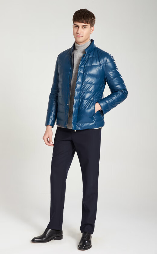 boni/堡尼男士服中青年商务休闲男装立领服外套上衣秋冬 湖蓝 180