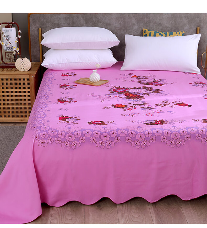 老式印花床单老上海纯棉怀旧加厚复古老式全棉传统被单 富贵牡丹-玉色