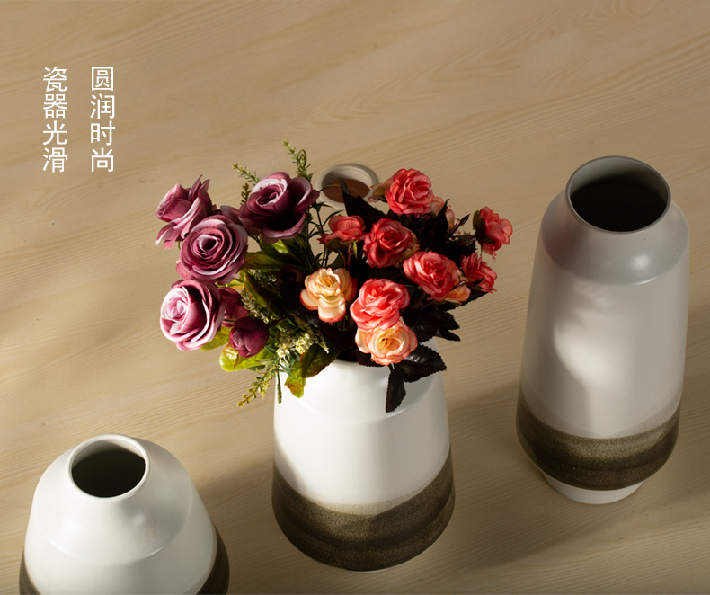 陶瓷花瓶新中式水墨画三件套装饰品现代客厅台面摆设简约插花摆件烟雨