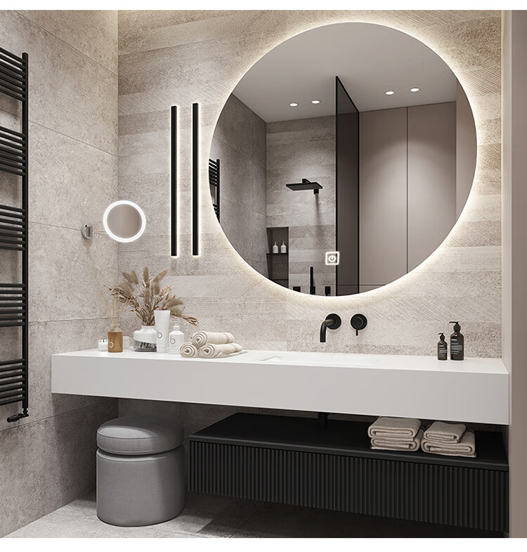 雾隐门双人洗手台岩板一体盆浴室柜组合卫生间智能洗漱台简约洗手池