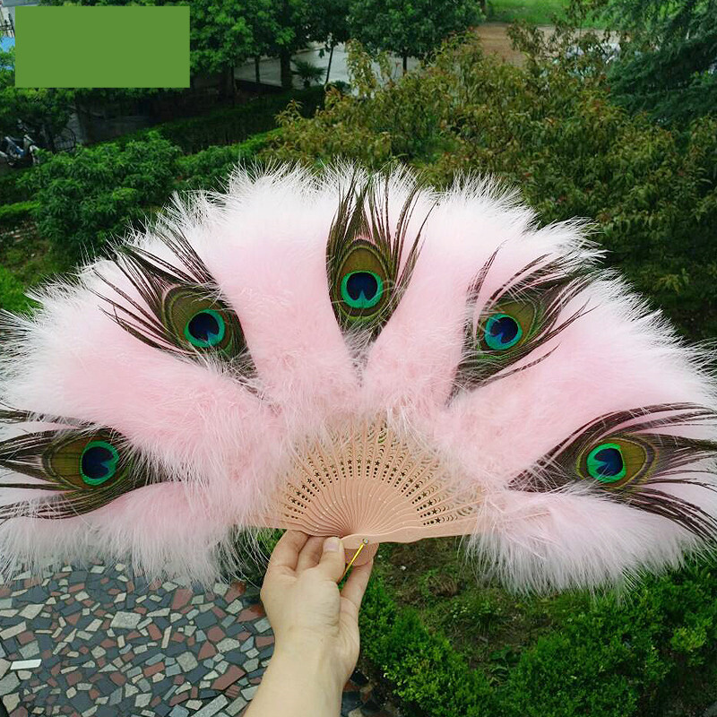 孔雀羽毛凤凰尾舞蹈扇子古风扇子个性折扇女旗袍舞蹈表演直播走秀黑色